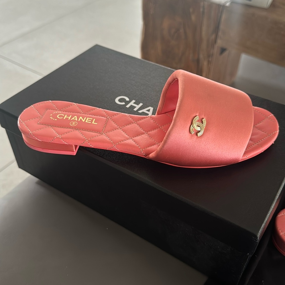 Authentic 22P Chanel satin sandals.  Firm on price.  NEW NEVER WORN